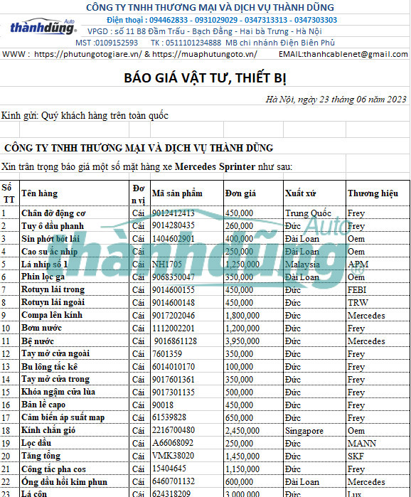 MUA PHỤ TÙNG MERCEDES SPRINTER