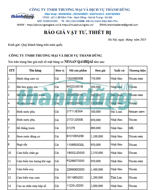 MUA PHỤ TÙNG NISSAN QASHQAI