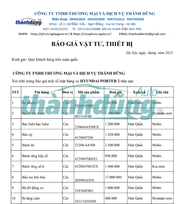 MUA PHỤ TÙNG HYUNDAI PORTER 2