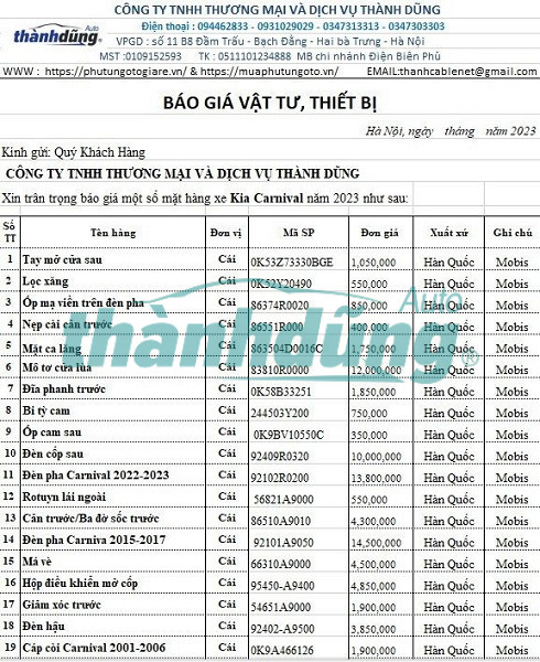 MUA PHỤ TÙNG KIA CARNIVAL