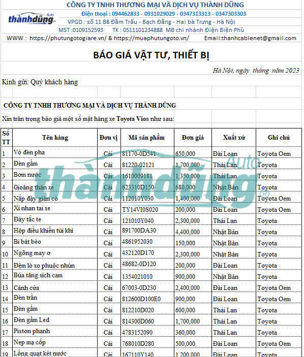 MUA PHỤ TÙNG TOYOTA VIOS