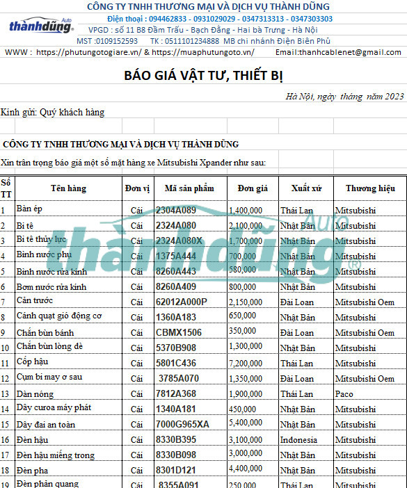 MUA PHỤ TÙNG MITSUBISHI XPANDER