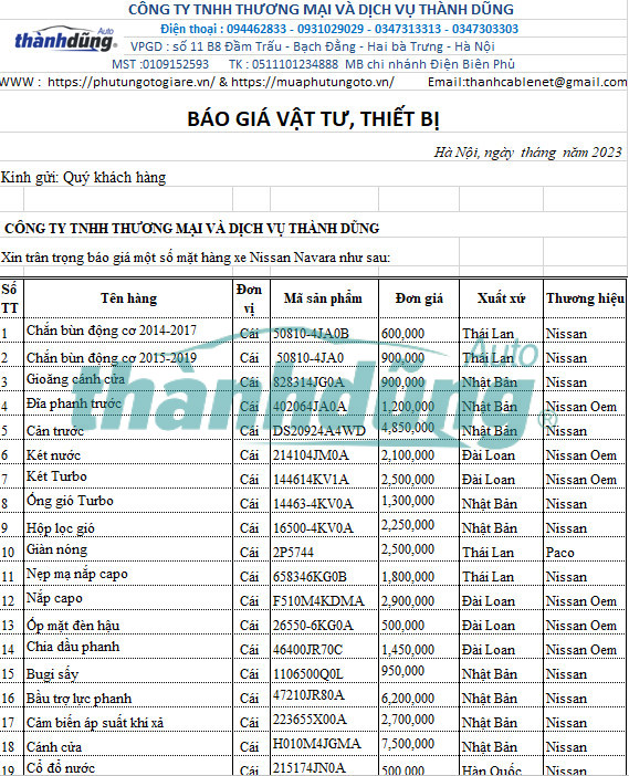 MUA PHỤ TÙNG NISSAN NAVARA