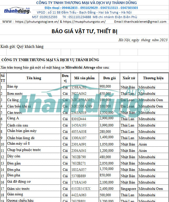 MUA PHỤ TÙNG MITSUBISHI ATTRAGE