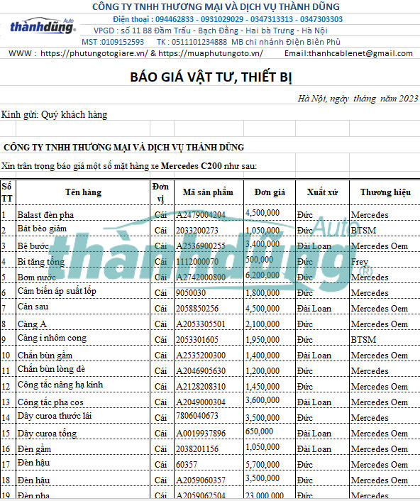 MUA PHỤ TÙNG MERCEDES C200