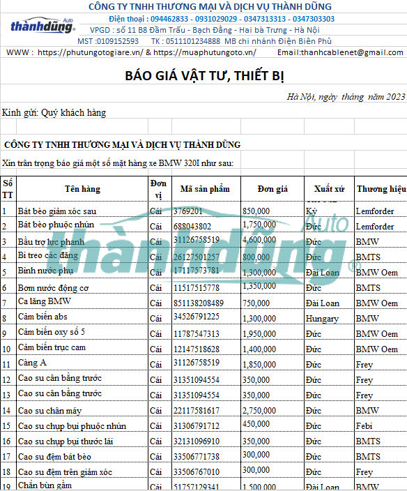 MUA PHỤ TÙNG BMW 320I