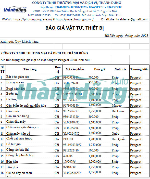 MUA PHỤ TÙNG PEUGEOT 3008