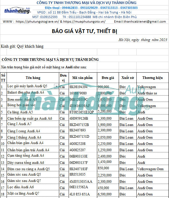 MUA PHỤ TÙNG AUDI A4 A5 A6