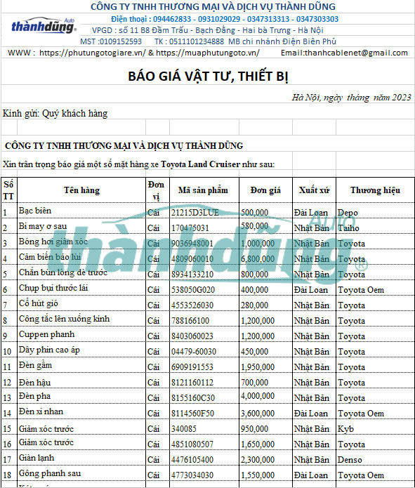 MUA PHỤ TÙNG TOYOTA LAND CRUISER