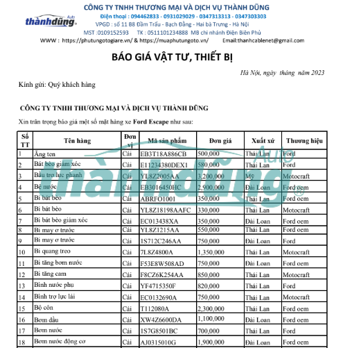 MUA PHỤ TÙNG FORD ESCAPE