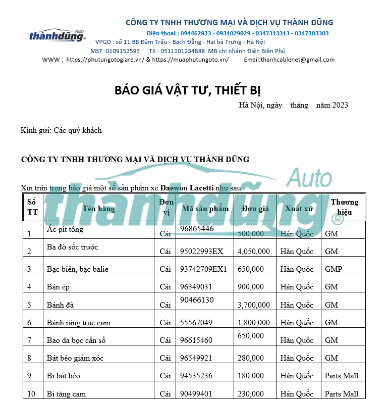 MUA PHỤ TÙNG DAEWOO LACETTI