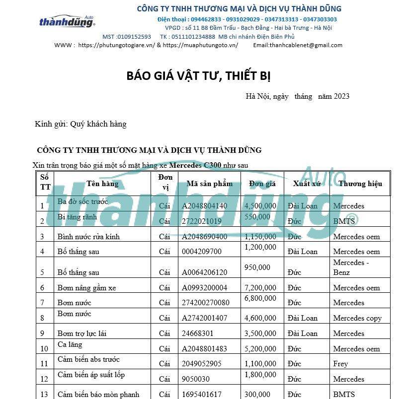MUA PHỤ TÙNG MERCEDES C300