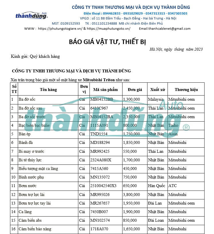 MUA PHỤ TÙNG MITSUBISHI TRITON