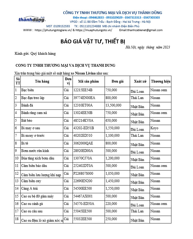 MUA PHỤ TÙNG NISSAN LIVINA