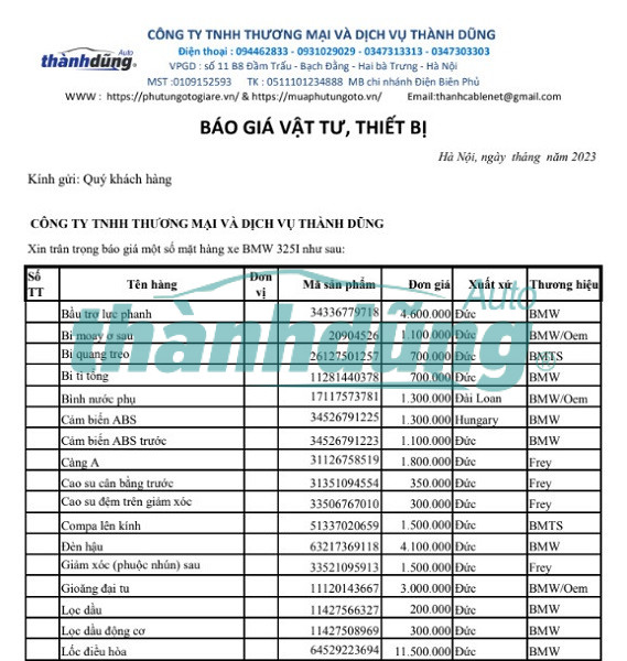MUA PHỤ TÙNG BMW 325I