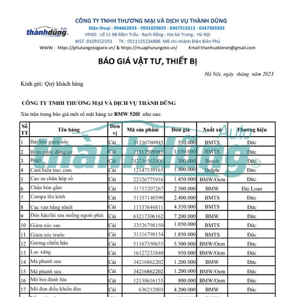 MUA PHỤ TÙNG BMW 520I
