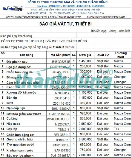 MUA PHỤ TÙNG MAZDA 3