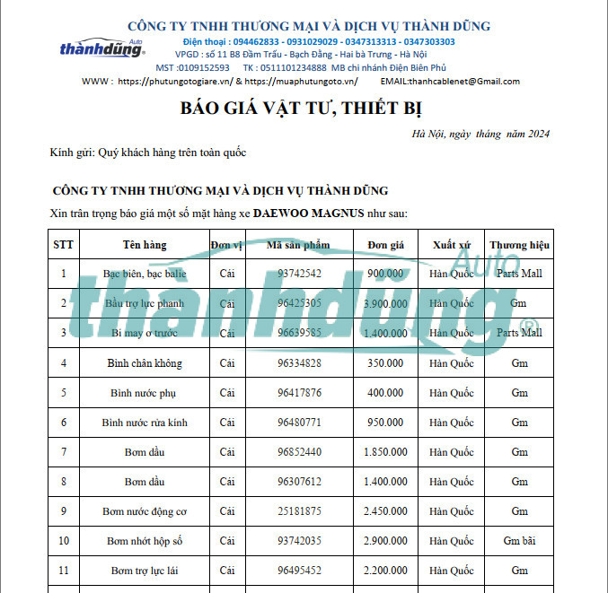 MUA PHỤ TÙNG DAEWOO MAGNUS