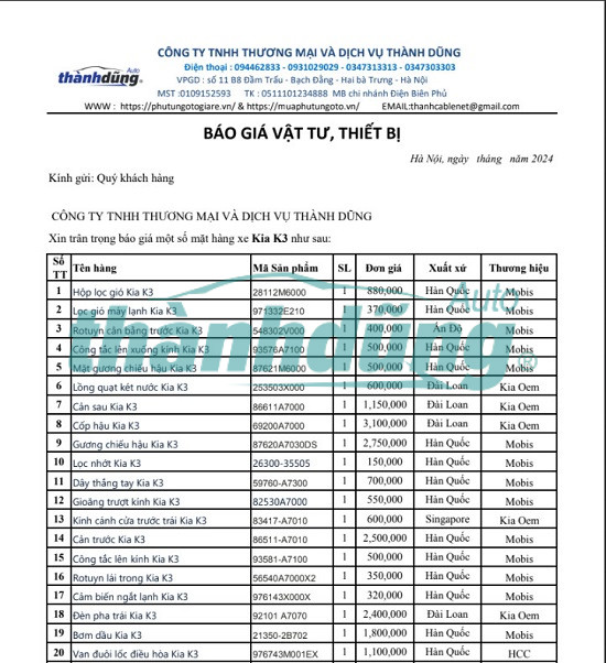 MUA PHỤ TÙNG KIA K3