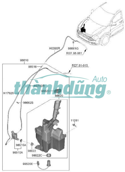 cổ đổ nước rửa kính, cổ châm nước rửa kính, phễu đổ nước rửa kính, ống nạp nước rửa kính, cổ bình nước rửa kính (1)